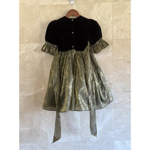 VTG Dimples Girls Holiday Dress 8 - Black Velvet, Gold Brocade Christmas Formal - Picture 11 of 12